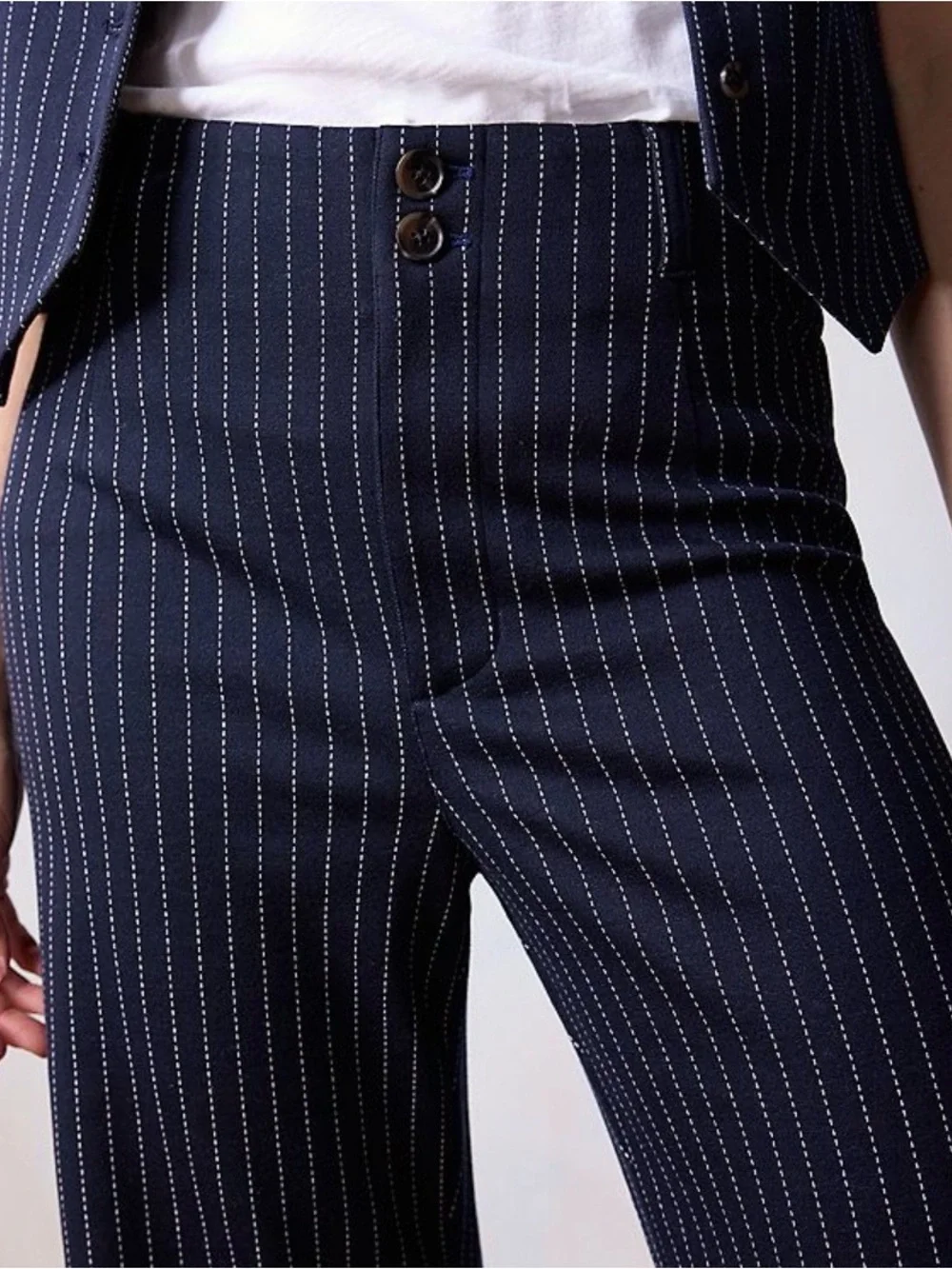 12• LC Lauren Conrad Super High Rise Wide Leg Pants Navy White Pinstripes